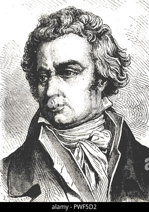 Jacques-Louis David (1748-1825), französischer Maler, aktiver Verfechter der Französischen Revolution. Porträt, line Gravur. Stockfoto