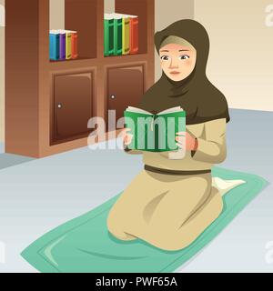 Ein Vektor Illustration der muslimischen Mädchen Beten und Lesen den Qur'an Stock Vektor