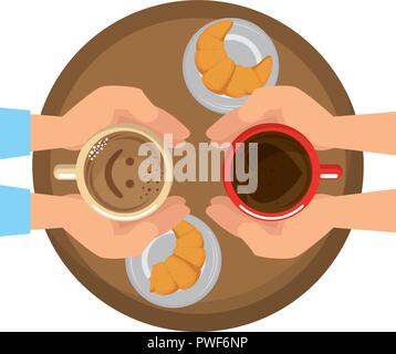 Hände mit Kaffeetassen frühstück Vector Illustration Design Stock Vektor