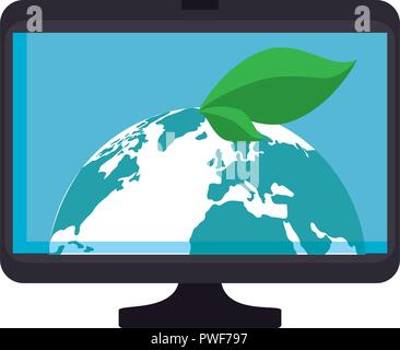 Computer mit Welt planet Ökologie Vector Illustration Design Stock Vektor