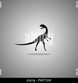 Silhouette von velociraptor auf grauem Hintergrund mit Farbverlauf. Vector Illustration. Stock Vektor