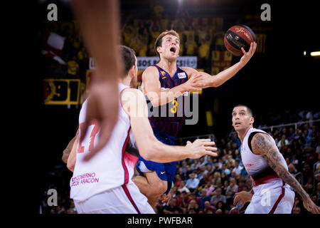 13. Oktober 2018, Palau Blaugrana, Barcelona, Spanien; Liga ENDESA Basketball; FC Barcelona Lassa versus Tecnyconta Zaragoza; Kevin Pangos des FC Barcelo Stockfoto