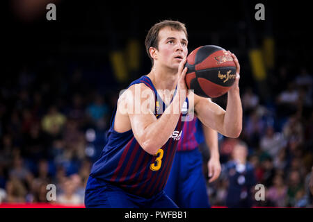 13. Oktober 2018, Palau Blaugrana, Barcelona, Spanien; Liga ENDESA Basketball; FC Barcelona Lassa versus Tecnyconta Zaragoza; Kevin Pangos des FC Barcelo Stockfoto