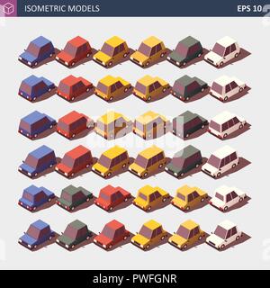 Vektor Low Poly Autos von der Vorder- und Rückseite abgebildet. Stock Vektor