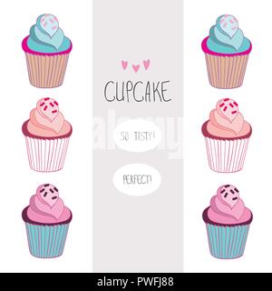 Schön schön lecker cartoon Cupcake Stock Vektor