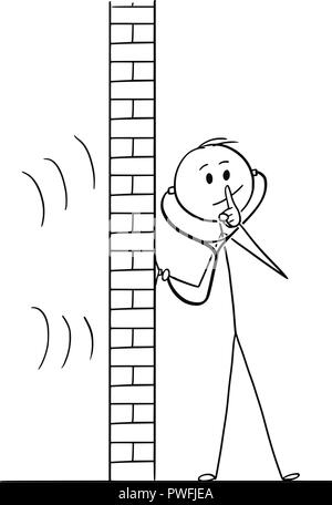 Cartoon von Mann mit Stethoskop oder Phonendoscope Auszuspionieren und Stille Geste Stock Vektor