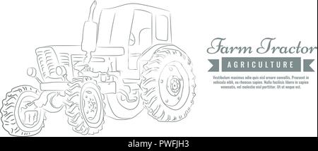 Farm Traktor mit Skizze Stil line art Design. Hand Vector Illustration gezeichnet. Stock Vektor