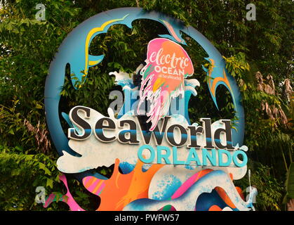 Orlando, Florida. September 09, 2018 Seaworld Zeichen in der Nähe von mainentrance. Stockfoto