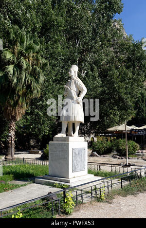 Memorial Statue von staikos Staikopoulos, Held des griechischen Unabhängigkeitskrieges". Nafplio. Peloponnes. Griechenland. Στάικος Σταϊκόπουλος, 1799-1835 Stockfoto