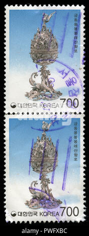 Postmarked Briefmarken aus Südkorea in der Kunst Objekte in der Serie 1995 Stockfoto