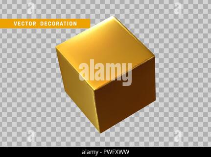 Golden 3D-Würfel, geometrische Gold square isoliert realistisch auf transparentem Hintergrund. Stock Vektor