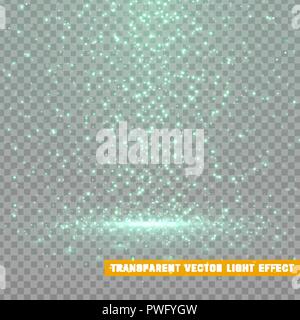 Glühende glitter Licht Effekte isoliert realistisch. Weihnachten Dekoration Design Element. Sonnenlicht lens flare. Leuchtende Elemente und Sterne. Blaue Textur. Transparente vektor Partikel Hintergrund. Stock Vektor