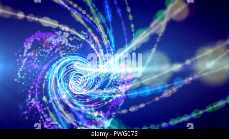 Eine magische 3d-Abbildung der glitzernden Spiralen bilden eine Zeit Portal unter Konstellationen der Sterne in einem dunklen Violett Universum. Erzeugen Sie die Stimmung der Stockfoto