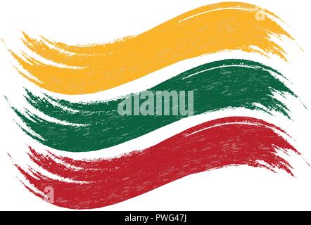 Grunge Pinselstrich mit National Flagge Litauens isoliert auf einem weißen Hintergrund. Vector Illustration. Stock Vektor