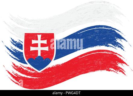 Grunge Pinselstrich mit National Flagge der Slowakei isoliert auf einem weißen Hintergrund. Vector Illustration. Stock Vektor