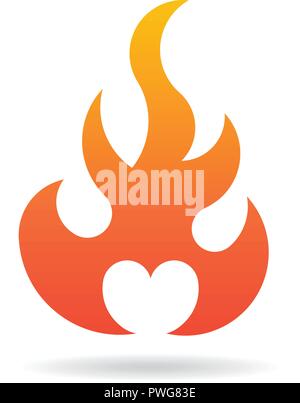 Feuer Flamme mit Herz negativen Raum. Vektor Symbol Logo Design Illustration Stock Vektor