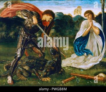 Der Kampf -- St. Georg tötet den Drachen VI (burne-jones). Stockfoto