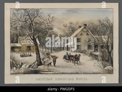 American Homestead Winter - Currier Ives. Stockfoto