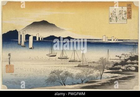 Zurück Segel bei Yabase (Yabase keine Kihan) von acht Ansichten der Provinz Omi (OMI) - Hakkei Utagawa Hiroshige (Ando). Stockfoto