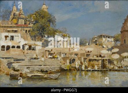 Tempel und Baden Ghat in Benares - Edwin Herr Wochen - insgesamt. Stockfoto