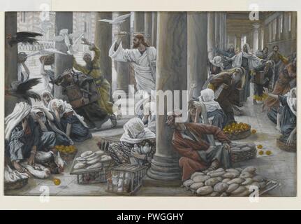 Die Händler aus dem Tempel gejagt (Les vendeurs chassés du Temple) - James Tissot. Stockfoto