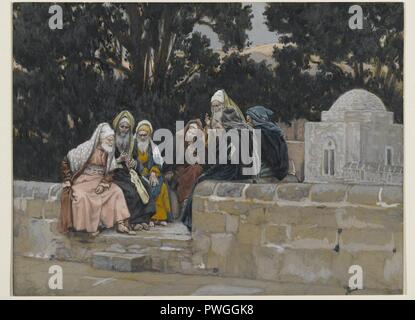 Der Pharisäer und der Herodianer verschwören sich gegen Jesus (Les pharisiens et les hérodiens conspirent contre Jésus) - James Tissot - insgesamt. Stockfoto