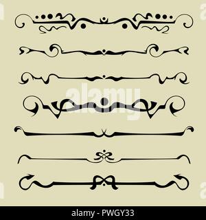 Dekorative Grafik Elemente der Vignette für das Design der Seiten, Briefe, Glückwünsche, Einladungen, Diplome und andere Dokumente. Stock Vektor