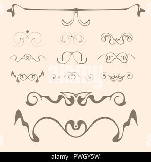 Dekorative Grafik Elemente der Vignette für das Design der Seiten, Briefe, Glückwünsche, Einladungen, Diplome und andere Dokumente. Stock Vektor
