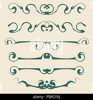 Dekorative Grafik Elemente der Vignette für das Design der Seiten, Briefe, Glückwünsche, Einladungen, Diplome und andere Dokumente. Stock Vektor