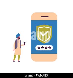 Inder entsperren Smartphone überprüfung Mobile Security App zugreifen Konzept Flachbild in voller Länge isoliert Vector Illustration Stock Vektor