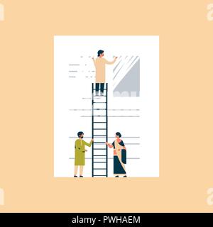 Indischer Geschäftsmann löschen Informationen Daten löschen Konzept indischen Geschäftsmann, klettern die Leiter info Flachbild Vektor-illustration löschen Stock Vektor