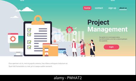 Indische Geschäftsleute Umfrage Checkliste Projektmanagement Konzeption indischer Geschäftsmann Frau Manager erfolgreiche Teamarbeit Strategie kopieren Raum vecto Stock Vektor