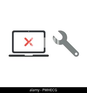 Vector illustration symbol Konzept der x-Markierung im Inneren Laptop mit Schlüssel. Stock Vektor