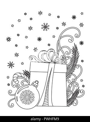 Weihnachten Färbung Seite. Nach Malbuch. Urlaub Geschenke und Dekor. Hand Vector Illustration gezeichnet. Stock Vektor