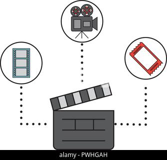Schindeln Kamera und Ticket Kino Vector Illustration Stock Vektor