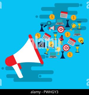 Megafon mit set Symbole Vector Illustration Design Stock Vektor