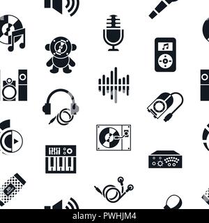 Digitale Vektor studio Sound Musik Design und Instrumente einfache Symbole Sammlung Flat Style Infografiken, nahtlose Muster festlegen Stock Vektor