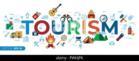 Digitale vektor Sommer Camping Sport einfache Symbole Sammlung Flat Style Infografiken eingestellt Stock Vektor