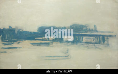 Gemälde "Charing Cross Bridge" (1899-1900) von der Französischen impressionistischen Malers Claude Monet auf Anzeige an seine retrospektive Ausstellung in der Albertina in Wien, Österreich. Die Ausstellung, die der Gründer der Französischen impressionistischen Malerei wird bis zum 6. Januar 2019 gewidmet. Stockfoto