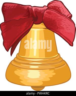 Golden Bell mit roter Schleife auf weißem Hintergrund Stock Vektor