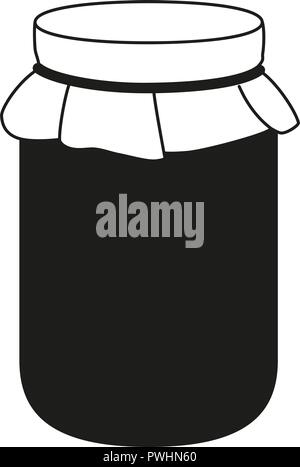 Schwarze und weiße Marmeladenglas Silhouette. Gesunde süße Speisen. Herbst Ernte themed Vector Illustration für Symbol, Logo, Stempel, Beschriftung, Aufkleber, Abzeichen Stock Vektor