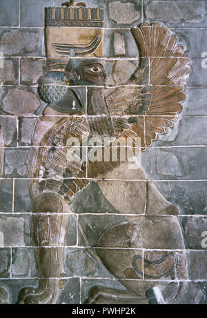 Winged anthropomorphen Stier aus glasierter Keramik (5.-6. Jh. nach Chr.). Von Persepolis, Iran. National Museum des Iran. Teheran. Die Islamische Republik Iran. Stockfoto