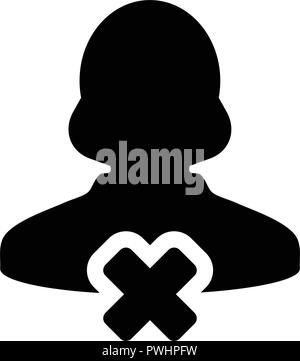 Symbol Benutzer Vector weibliche Person Profil Avatar mit löschen Symbol in flachen Farbe glyphe Piktogramm Abbildung entfernen Stock Vektor