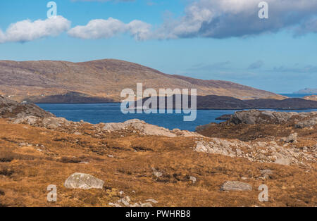 Seen und Buchten in der Landschaft der Insel Harris, Schottland, Großbritannien Stockfoto