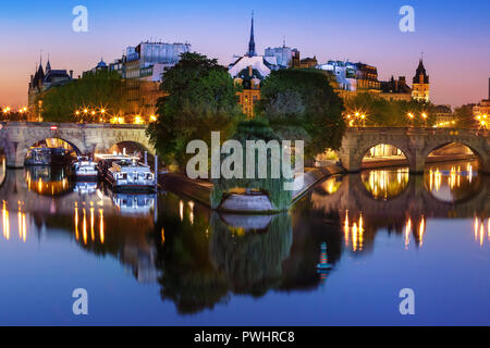 Nacht Ile de la Cite in Paris, Frankreich Stockfoto