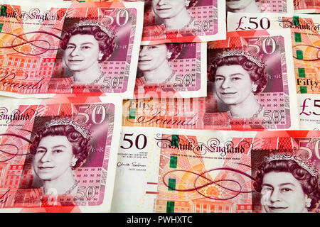 Britische fünfzig Pfund Noten sind hier zu bleiben Stockfoto
