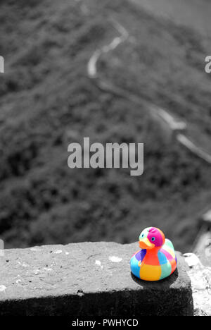 Rubber Duck im Urlaub die Große Mauer in China Stockfoto