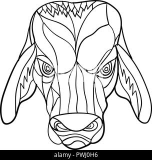 Mosaik low polygon Stil Abbildung eines Brahma bulll Kopf Von vorne gesehen auf isolierten weißen Hintergrund in Schwarz und Weiß. Stock Vektor