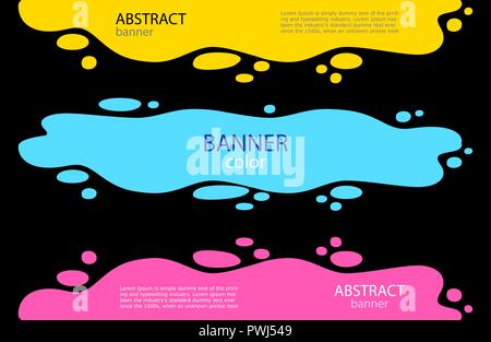 Stellen Sie helle Abstrakte Banner. Eine Pfütze von Wasser mit Tropfen auf den Seiten. Gegossen gelbe und rote Farbe und Spray um. Vector Illustration. Stock Vektor