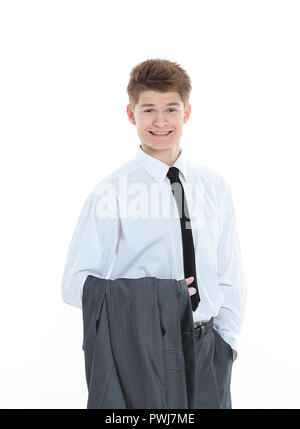 Porträt einer ernsten jungen Geschäftsmann. isoliert auf einem weißen Stockfoto